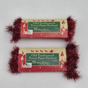 Lots of 2 Vintage Style Bethany Lowe Old Fashioned Tinsel Garland Red 9 ft.